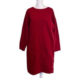 Carol Little sport szL red LS sweatshirt dress pockets buttons at bottom EUC